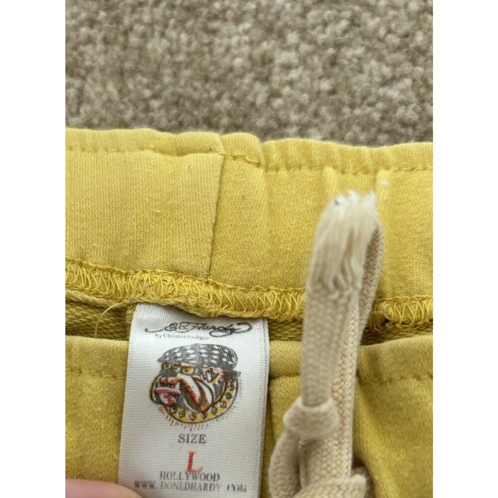Vintage Y2K Ed Hardy Yellow Sweatpants With Drawstring And Logo On Butt - Picture 3 of 4